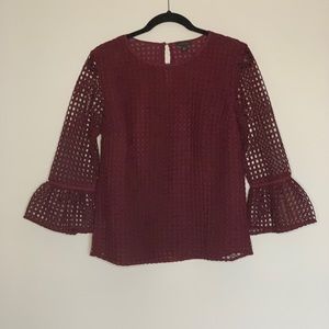 Ann Taylor Lace Bell Sleeve Red 3/4 Top XS